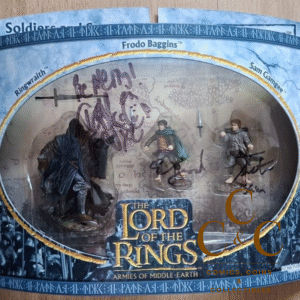 Elijah Wood, Sean Astin and Dominic Monaghan in person autographed Figures LotR