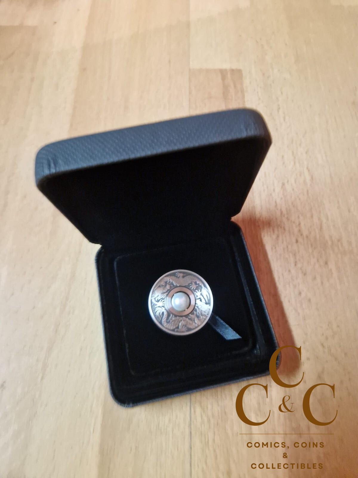 Perth Mint 2017 -Dragon & Pearl - Rotating Pearl - 1oz Silver Antiqued Coin - Image 3