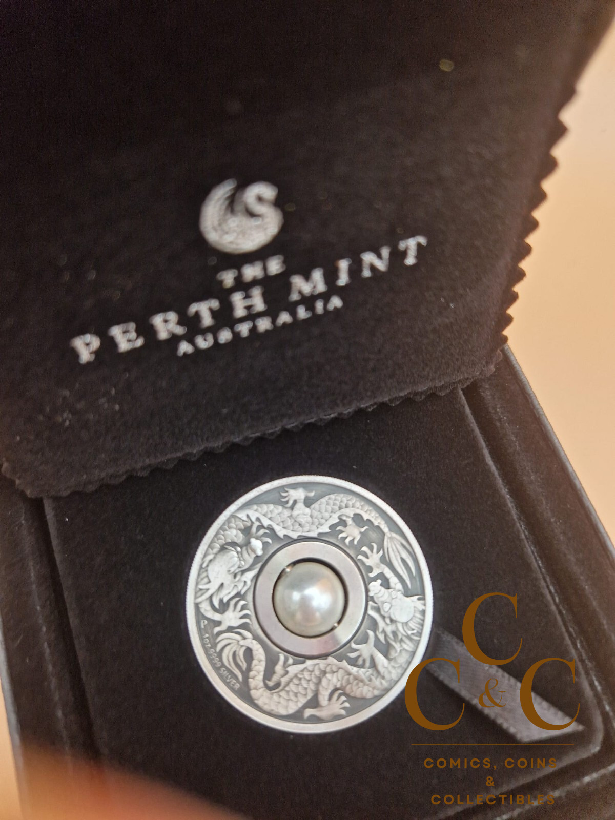 Perth Mint 2017 -Dragon & Pearl - Rotating Pearl - 1oz Silver Antiqued Coin - Image 4
