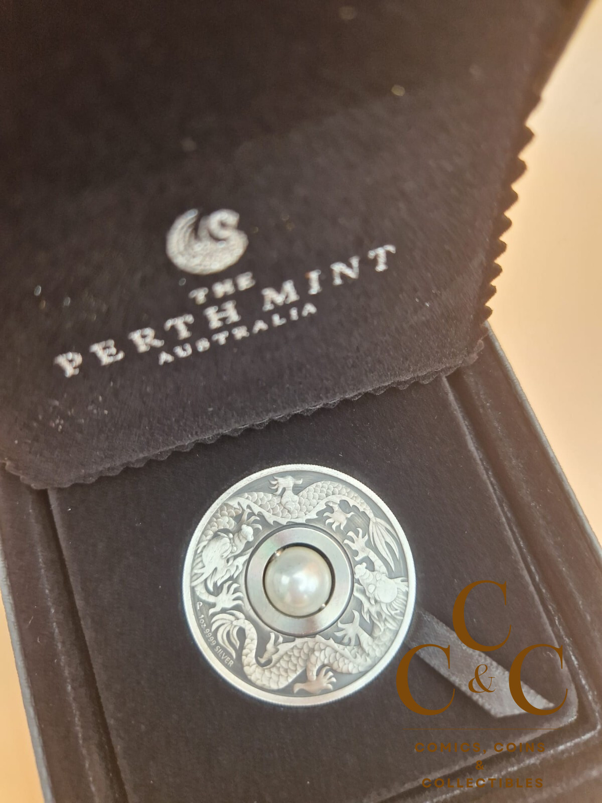 Perth Mint 2017 -Dragon & Pearl - Rotating Pearl - 1oz Silver Antiqued Coin - Image 5