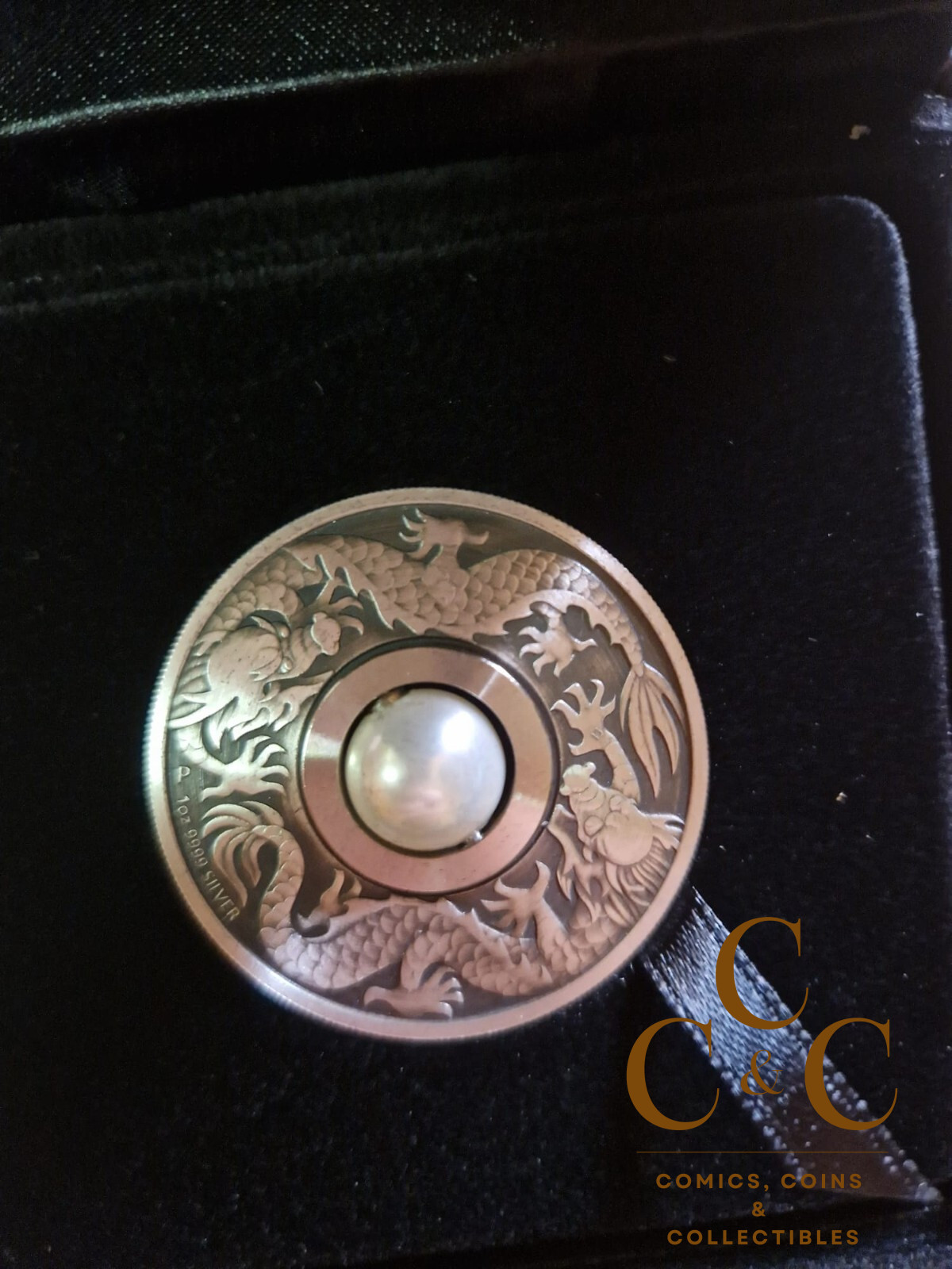 Perth Mint 2017 -Dragon & Pearl - Rotating Pearl - 1oz Silver Antiqued Coin - Image 6