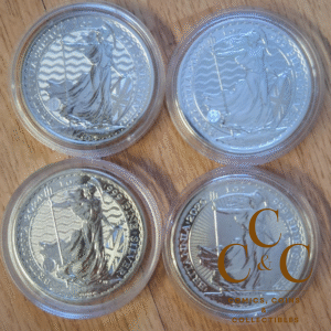 4x Großbritannien 2 Pounds Britannia 1 oz 999 Silber 2020 + 2021 + 2022 +2024