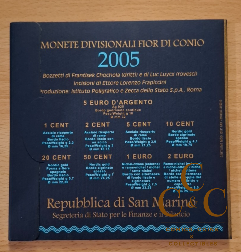 San Marino, Set 2cts, 20 cts, 2 Euro, Coin card, 2005, Rome - Image 2