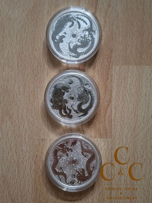 3x 1 Oz Silver Perth Mint - Dragon & Phoenix 2017 -2019 Myths & Legends