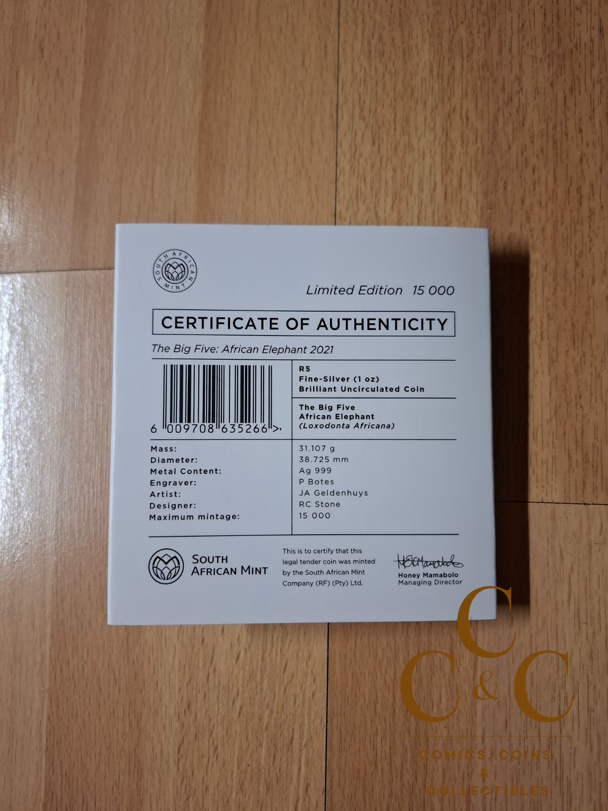 Silbermünze 1 Oz ST Südafrika - Big Five II. Elefant (1.) 2021 - im Blister - Image 2