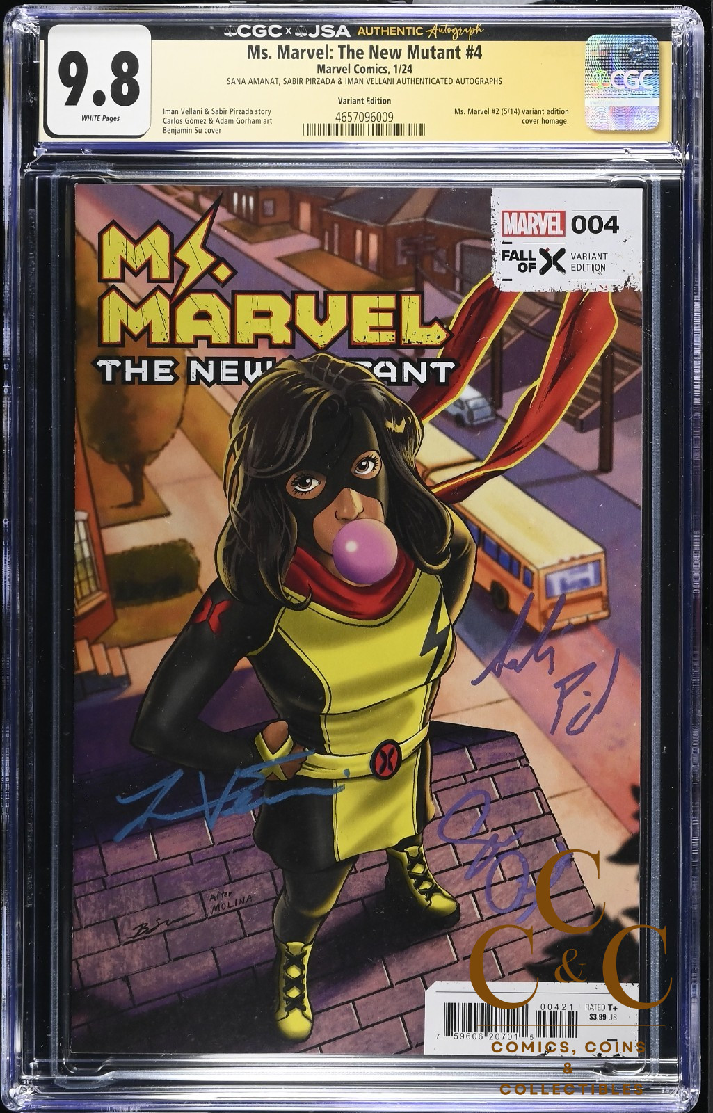 Ms. Marvel #4 2024 variant CGC 9.8 SS Signed by SANA AMANAT, PIRZADA & VELLANI