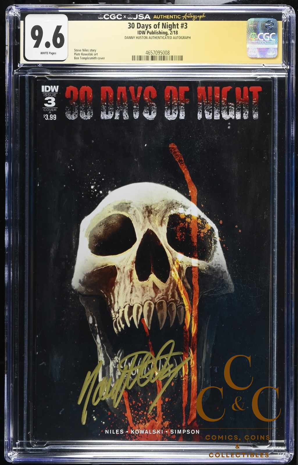 30 DAYS OF NIGHT #3 2018- IDW PUBLISHING - CGC 9.6 Autograph by Danny Huston