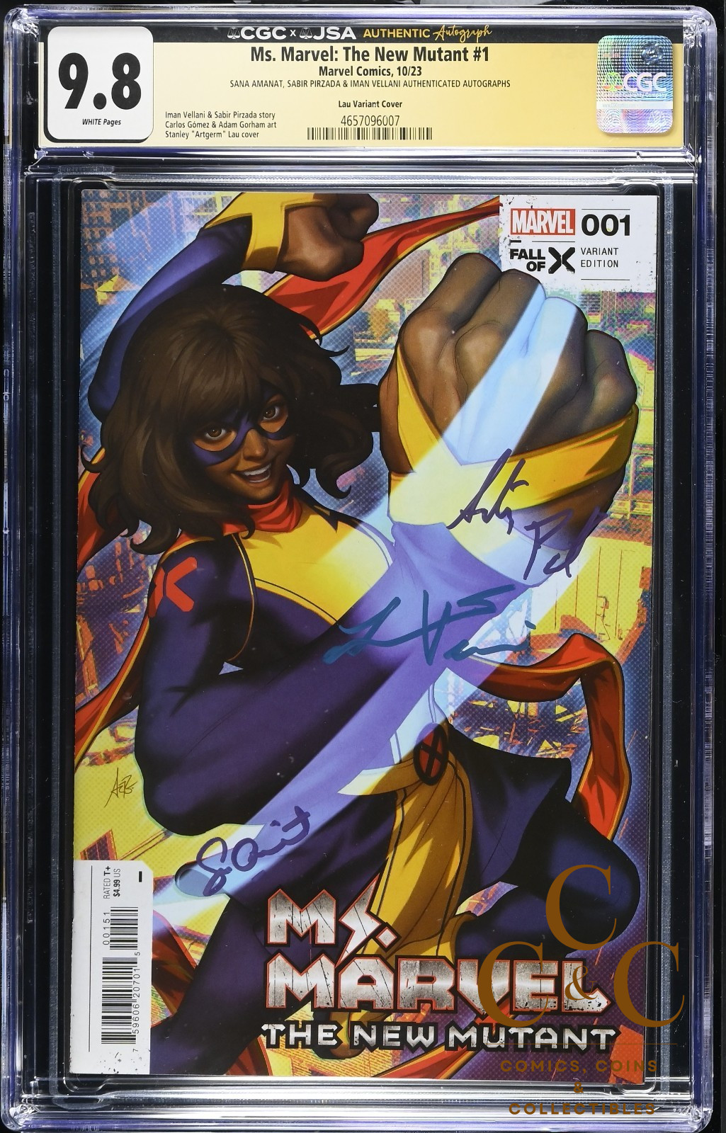 Ms. Marvel #1 2023 Artgerm CGC 9.8 SS Signed by SANA AMANAT, PIRZADA & VELLANI