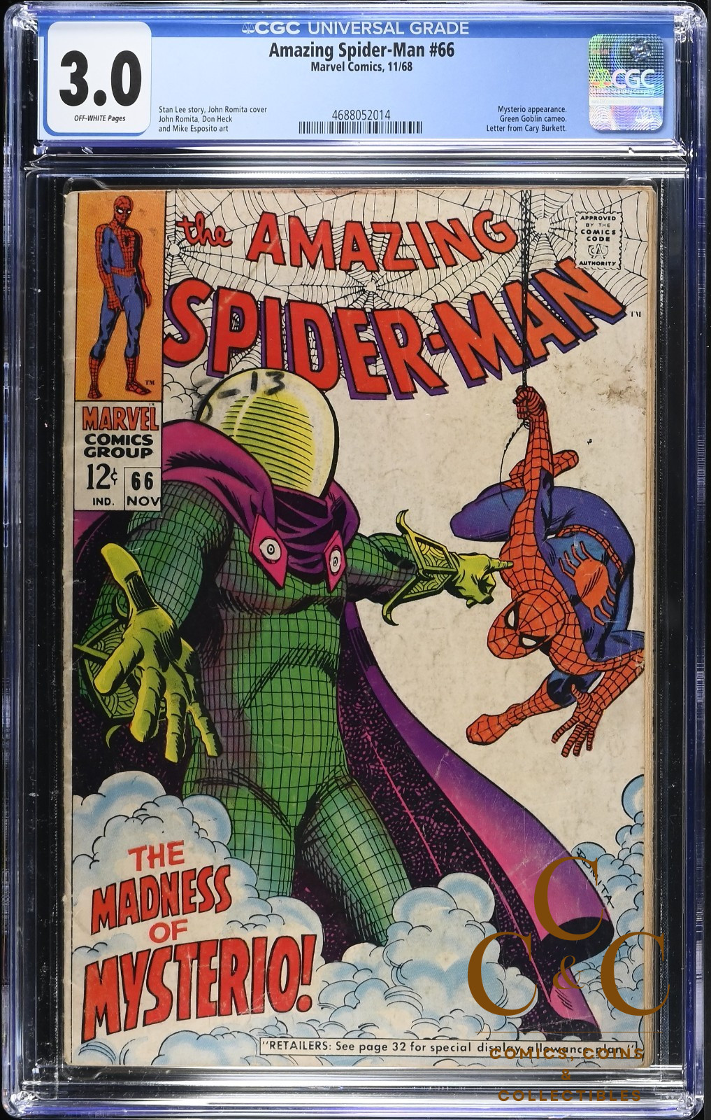 Amazing Spider-Man #66 - Marvel 1968 - CGC 3.0 (Mysterio App)